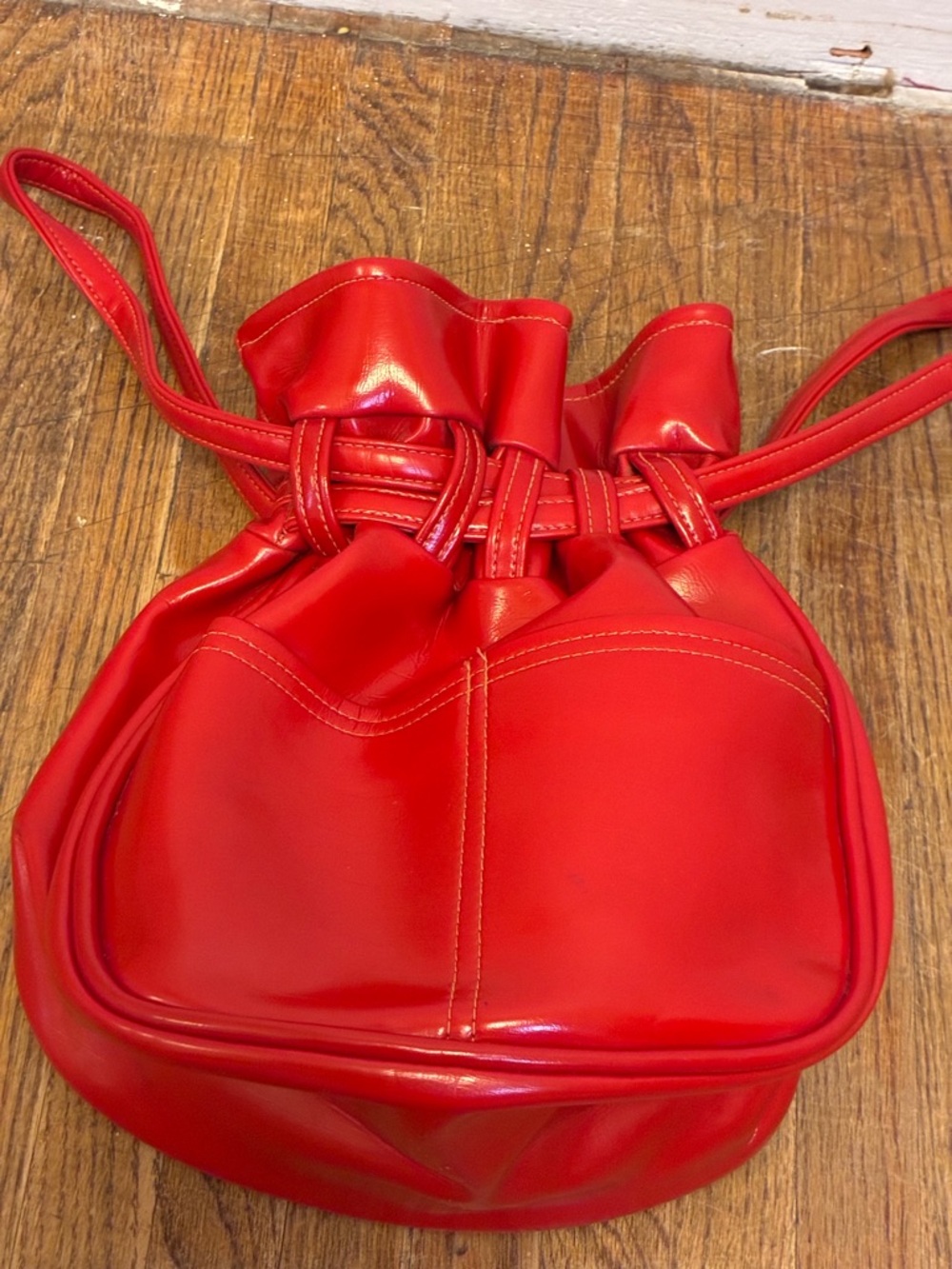 1970s Vintage Vinyl Drawstring Bucket Bag - Like New